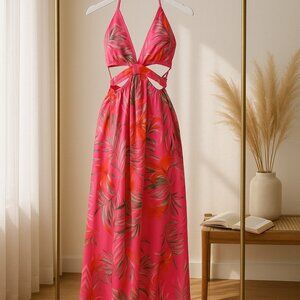 Tropical Pink Halter Maxi Dress – Vacation Ready